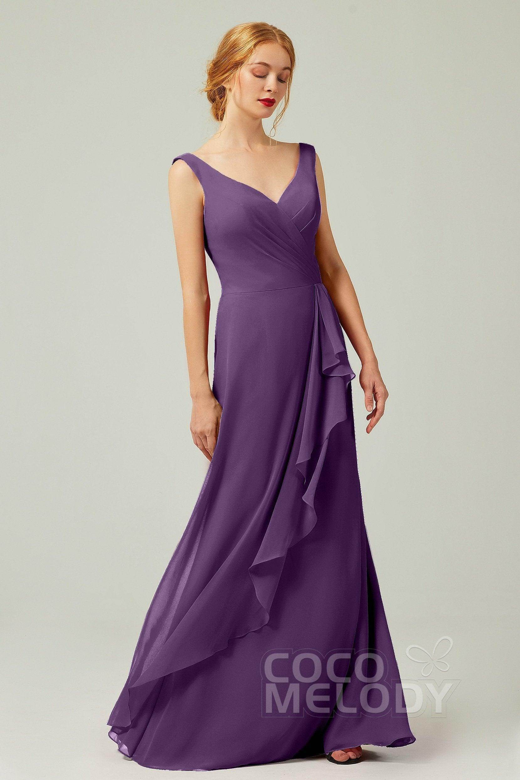 Sheath-Column Floor Length Chiffon Bridesmaid Dress Formal Dresses CB0344PS - COCOMELODY